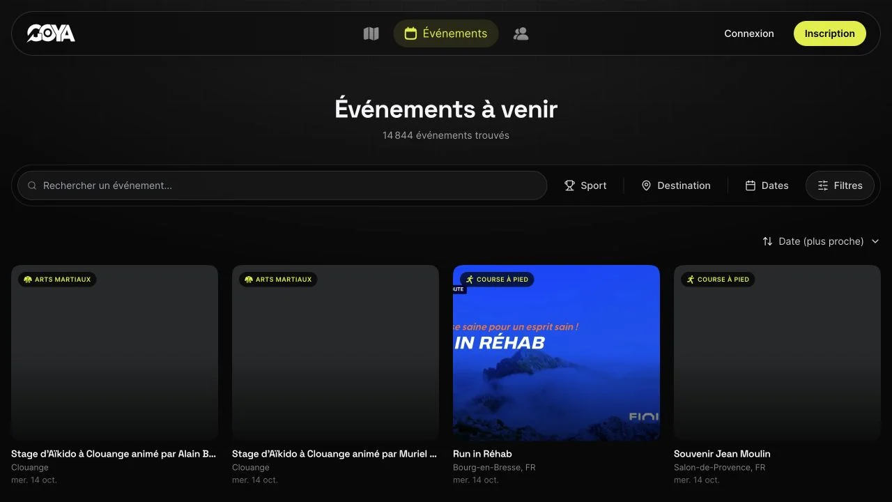 Le catalogue d’événements Goya